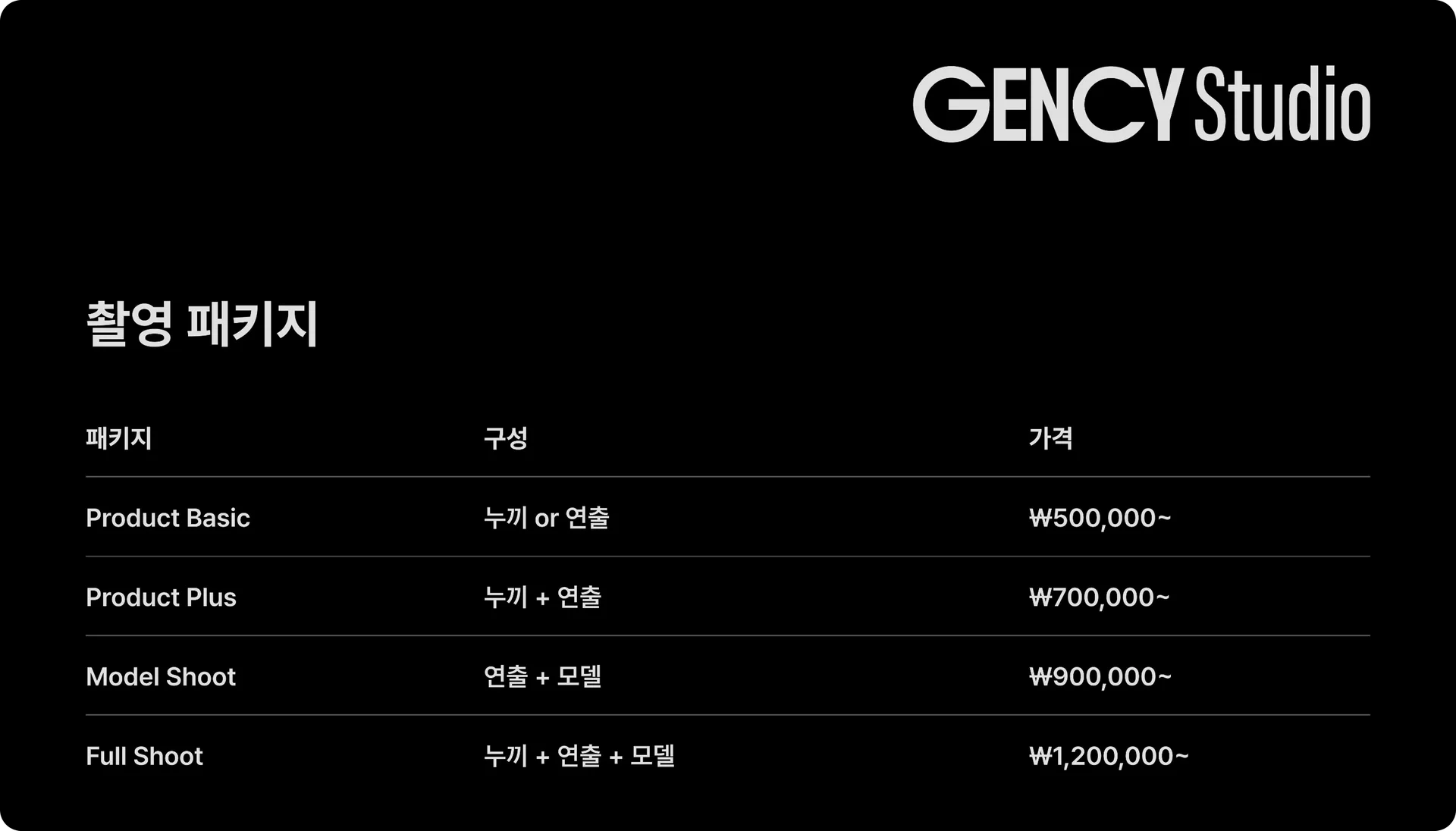 젠시-스튜디오-패키지별-가격-이미지