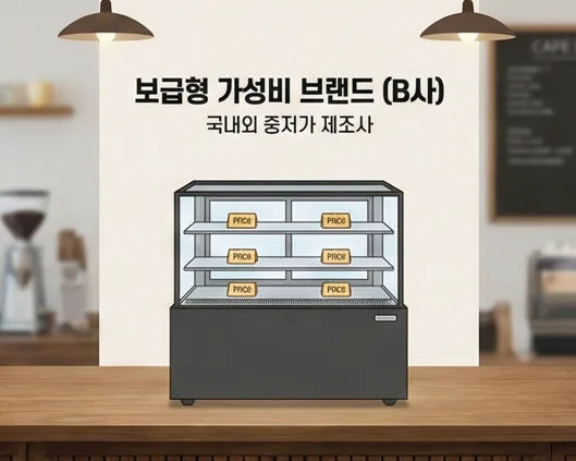 국내외 중저가 제조사의 보급형 가성비 제과 쇼케이스와 꽃집 창업용 냉장고 비교