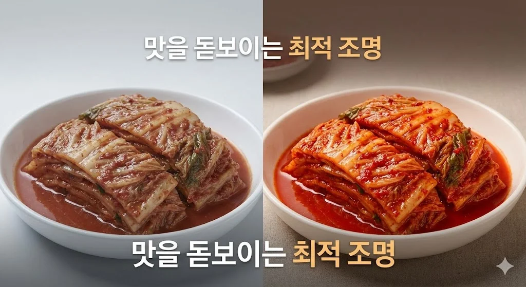 같은 반찬이라도 조명에 따라 달라 보입니다. 반찬의 색감을 살려주고 윤기를 더해주는 최적의 조명은 고객의 식욕을 자극하여 구매를 유도합니다.