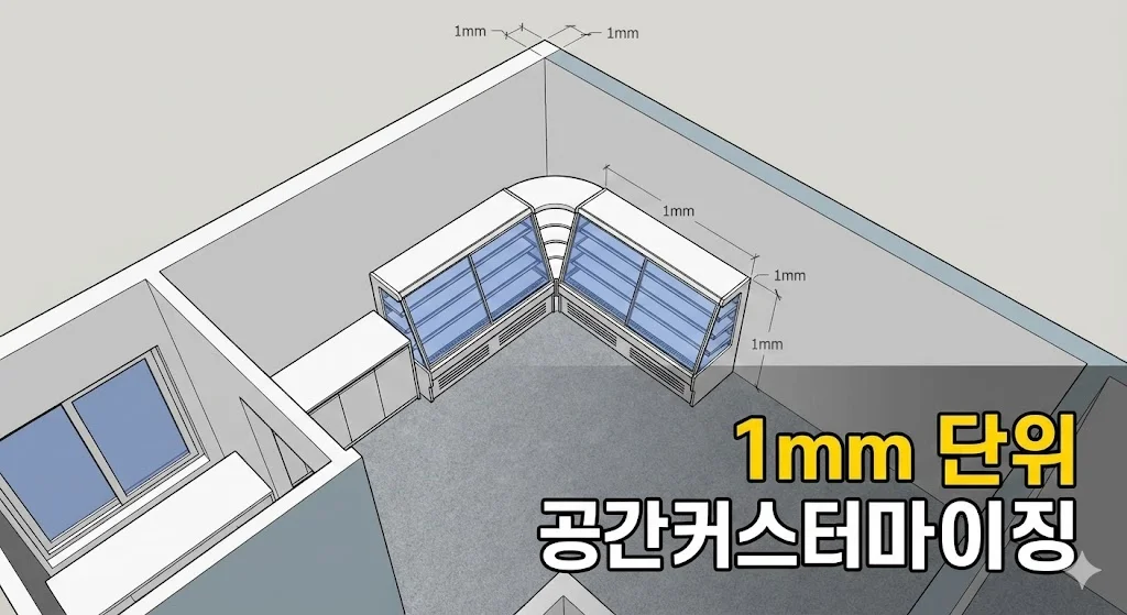 매장 공간이 좁아도 걱정 없습니다. 1mm 단위까지 정밀하게 제작되는 맞춤형 쇼케이스는 버려지는 공간 없이 매장을 효율적으로 사용할 수 있게 해줍니다.