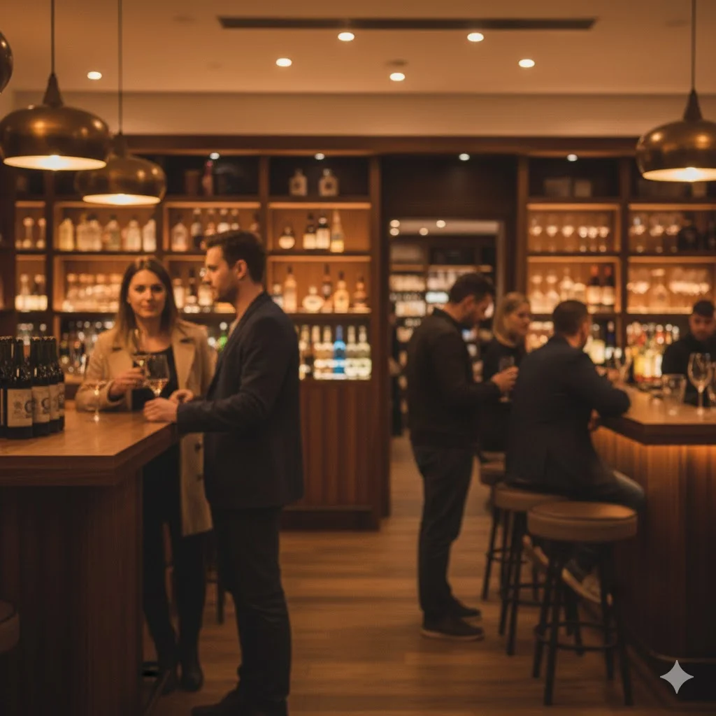 주류냉장고 설치 위치 가이드: 바 카운터 옆 배치로 회전율을 높인 매장 동선 사례 이미지