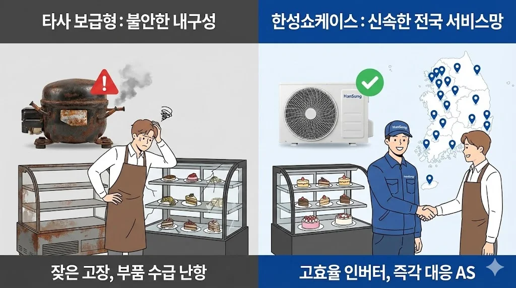 높은 에너지 효율과 전국적인 AS망을 갖추어 사장님들의 경영을 돕는 한성쇼케이스의 믿을 수 있는 품질 관리 공정