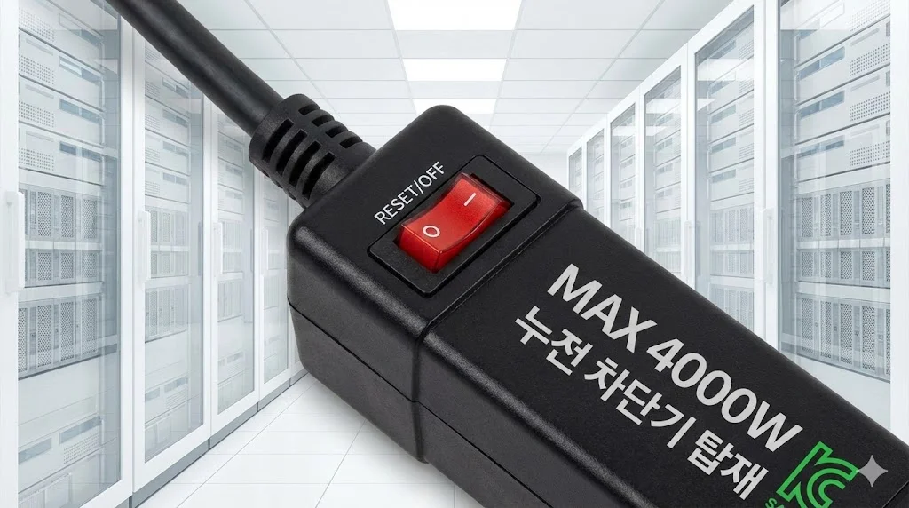 MAX 4000W 용량과 누전 차단기 스위치가 탑재된 전문가용 고용량 멀티탭 클로즈업 이미지