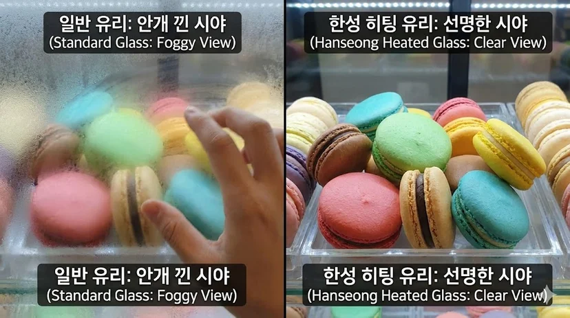고객이 제품을 바라보는 1인칭 시점과 유리를 닦는 손동작을 통해, 답답함과 쾌적함의 차이를 생생하게 전달하는 새로운 구도의 이미지입니다.