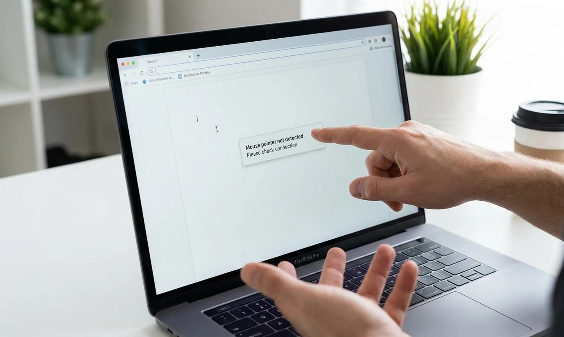 마우스 커서가 사라져서 당황하고 있는 사용자의 모습