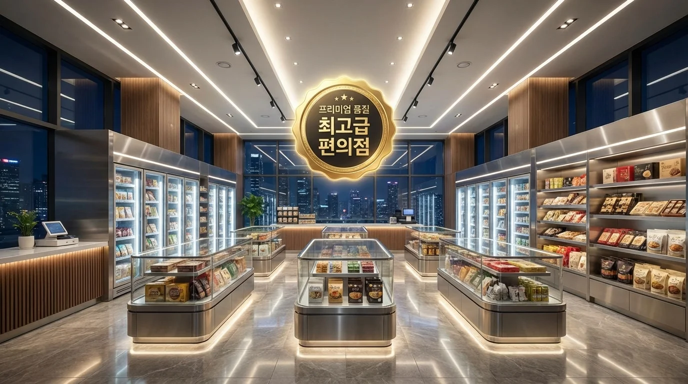 세련된 디자인의 쇼케이스가 일렬로 늘어선 현대적인 매장 전경