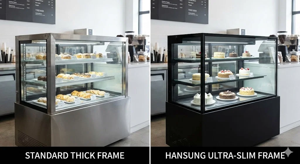 투박한 일반 프레임과 슬림한 프리미엄 프레임의 시각적 차이 비교