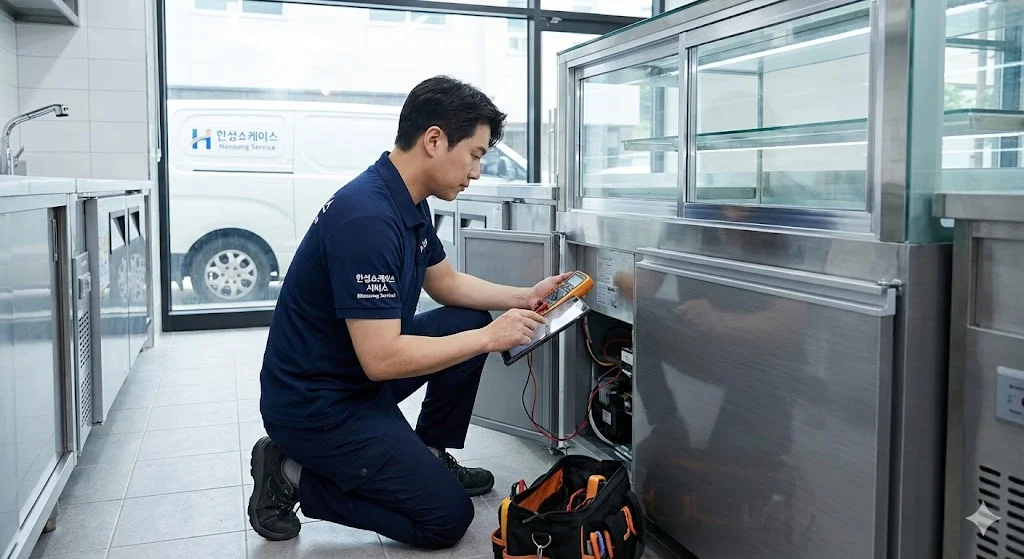전국 어디서나 신속하게 제공되는 한성쇼케이스의 전문 A/S 현장 모습