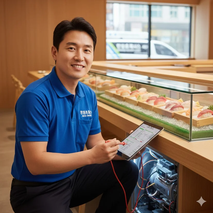 초밥쇼케이스 브랜드 사후 관리 서비스 및 A/S 현장 모습