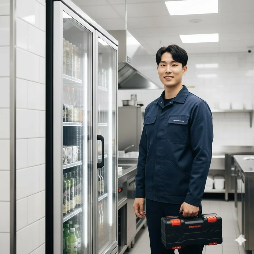 신뢰할 수 있는 사후 관리를 약속하는 쇼케이스 수리 전문가 이미지.