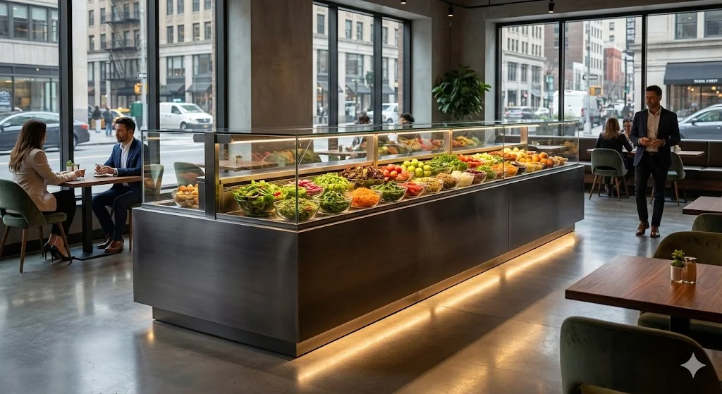 프리미엄 LED가 적용된 맞춤형 샐러드냉장고 설치 사례.