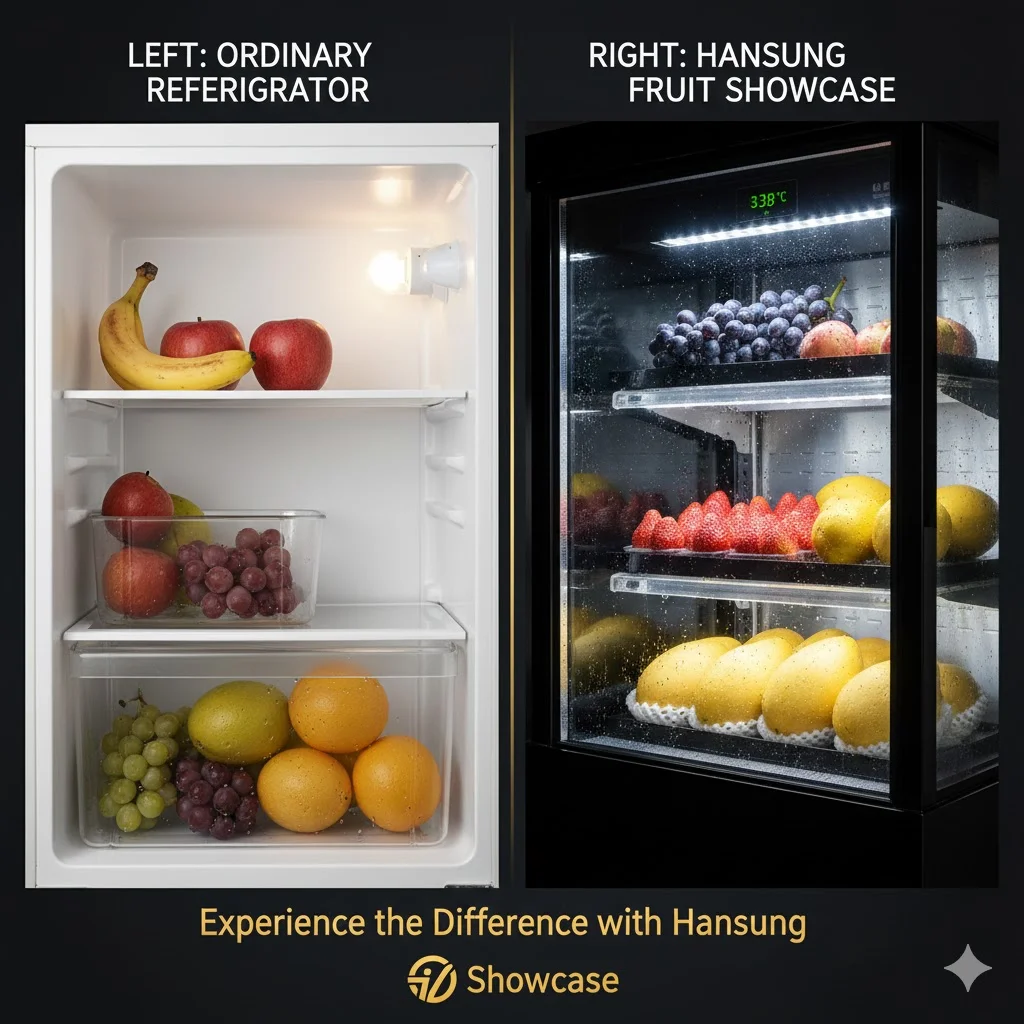 일반 냉장고와 과일 전용 쇼케이스의 차이