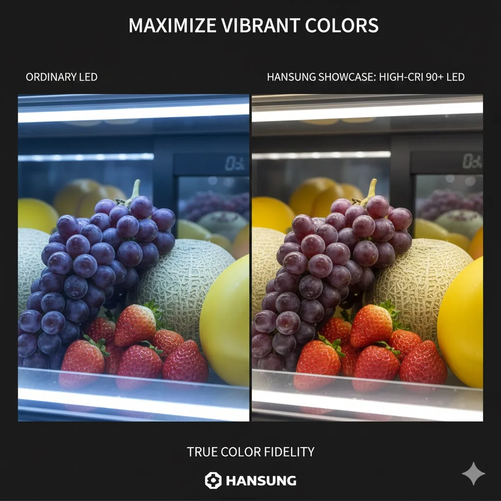 시각적 마케팅: 과일의 색감을 살리는 CRI 90+ 조명