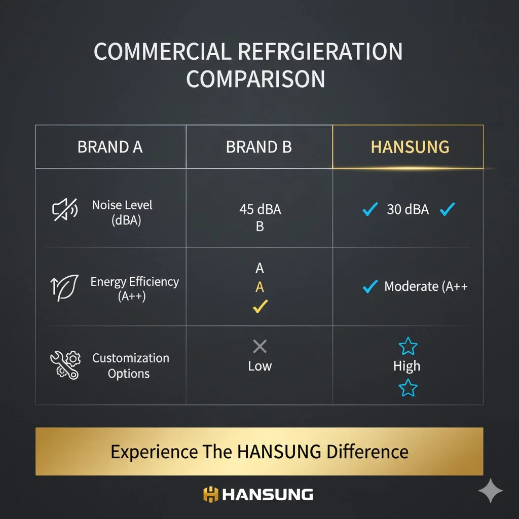 상업용 냉장고 브랜드별 성능 비교 인포그래픽.
