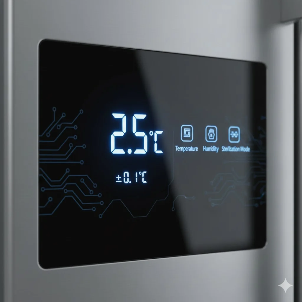 쇼케이스의 온도를 조절하는 고성능 디지털 패널.