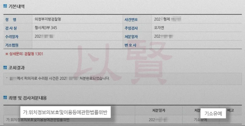 위치정보법 위반 기소유예 처분