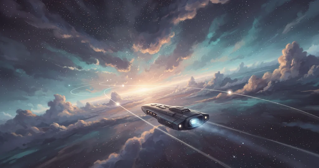 환상적인 우주 공간을 항해하는 AI 우주선