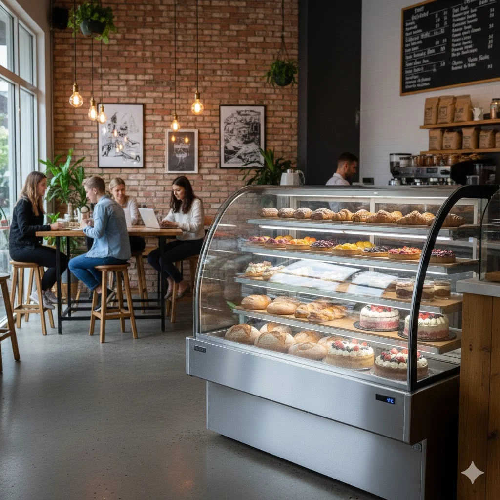베이커리 매대 결로 방지 유리로 디저트 색감이 살아나는 진열