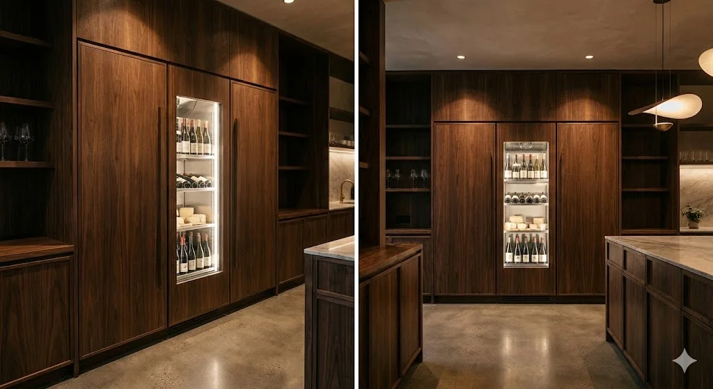 매장 인테리어 목재와 동일한 소재로 마감된 맞춤형 영업용 쇼케이스.