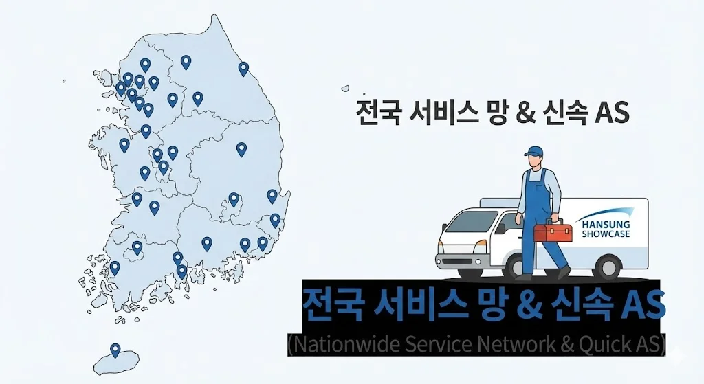 전국 서비스 망을 통해 신속한 사후 관리를 지원하는 한성쇼케이스 업소용반찬냉장고 관리