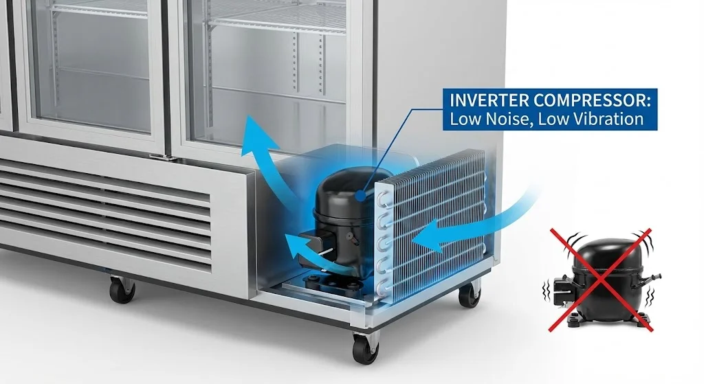 소음과 진동을 획기적으로 줄인 음료수 냉장고 인버터 컴프레서 구조