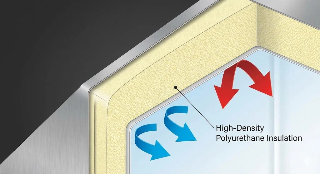 냉기 손실을 막아주는 업소용음료수냉장고 고밀도 폴리우레탄 단열재 단면