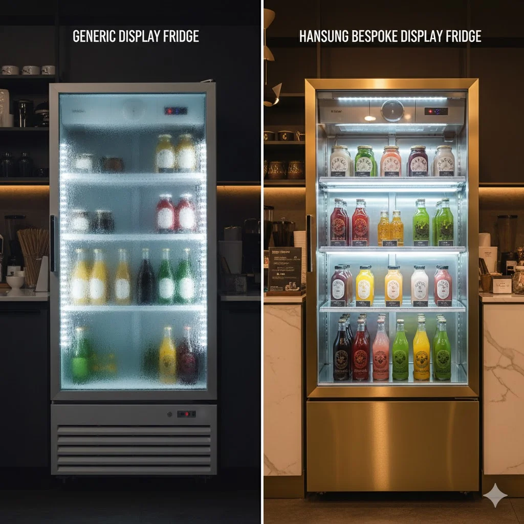 공간에 맞춰 1mm 단위로 제작된 쇼케이스는 매장의 전문성과 인테리어의 품격을 동시에 높입니다.