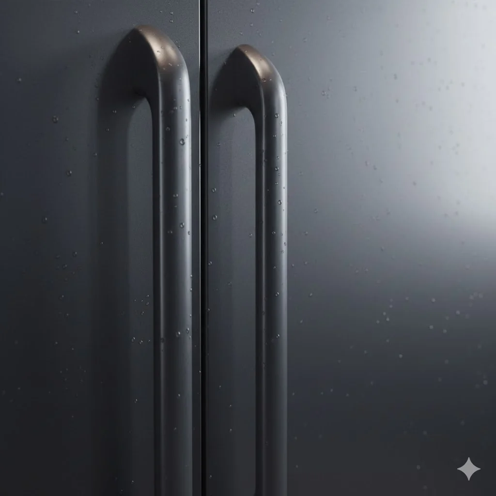 유격 없이 정교하게 마감된 프리미엄 업소용 냉장고 도어 디테일