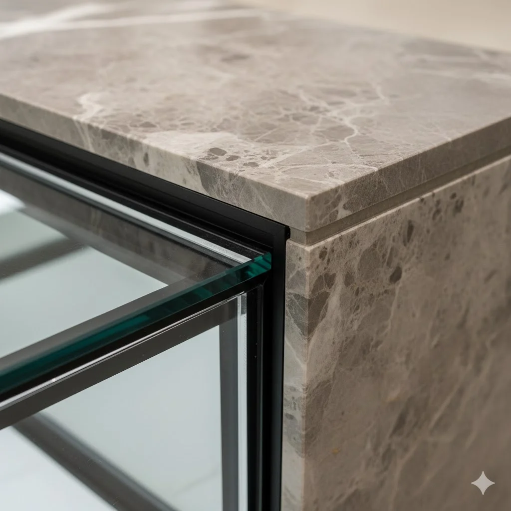 정교하게 마감된 프리미엄 평대냉장고 프레임 및 접합부 상세 이미지