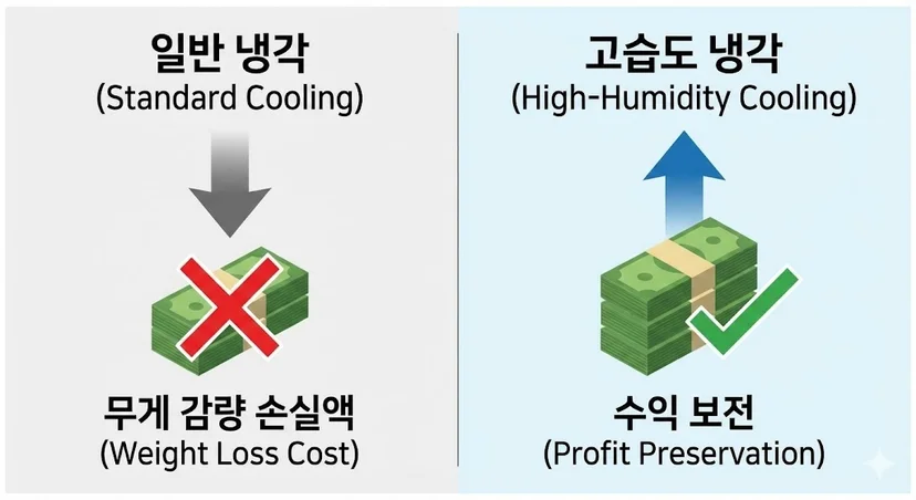 무게 감량 손실액을 줄여 사장님의 수익을 보전해 주는 경제성 분석 차트
