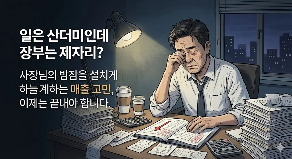 매출 고민에 빠진 사장님의 모습
