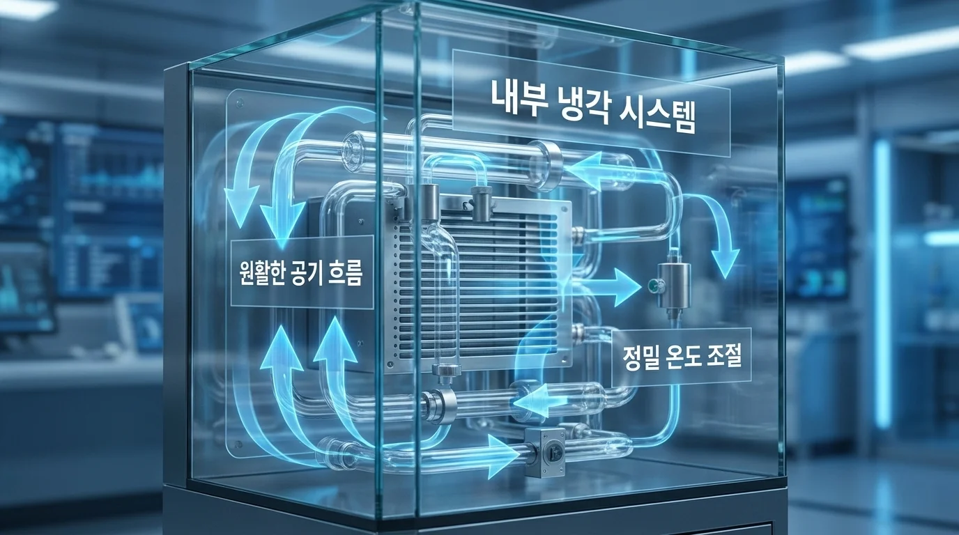 쇼케이스 내부의 정밀한 냉기 순환 시스템 구조도