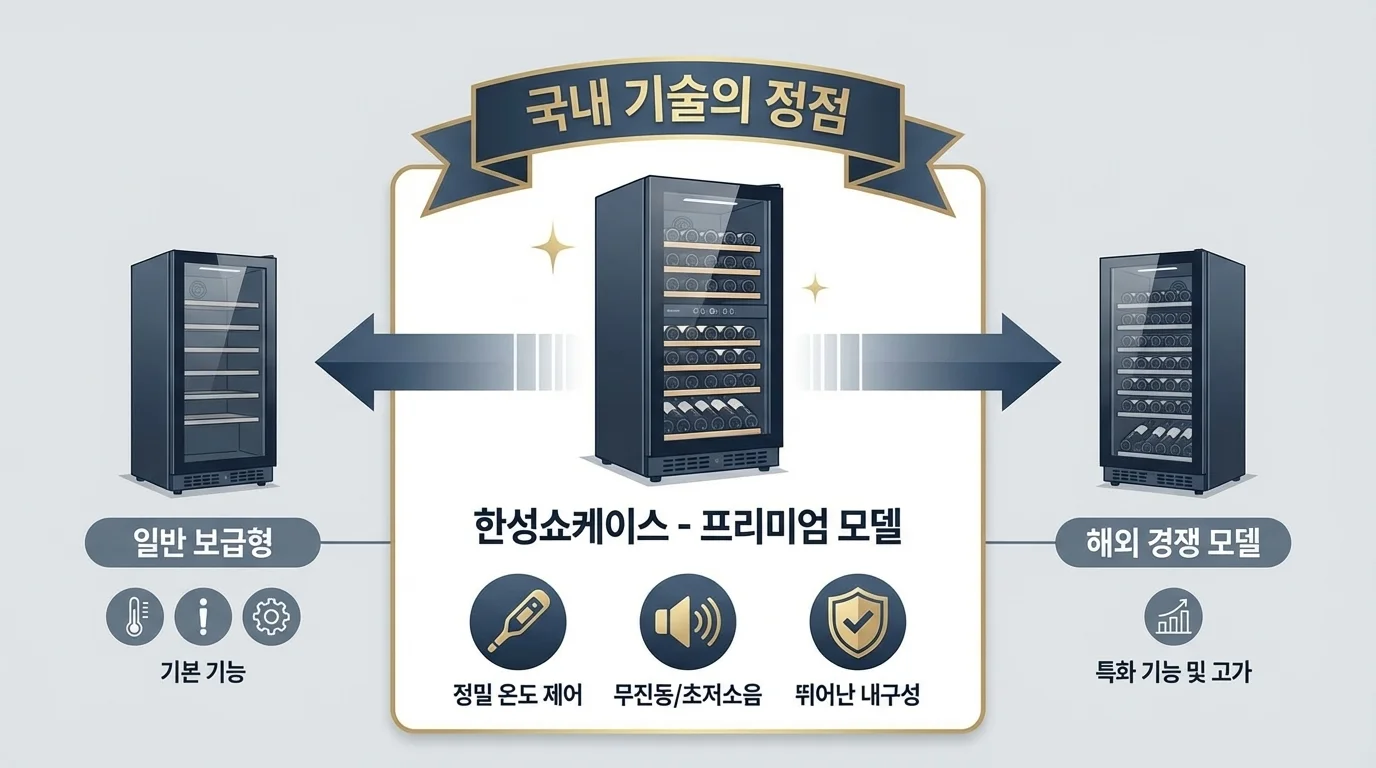 '국내 기술의 정점' 한성쇼케이스와 타 사의 와인 쇼케이스 비교 그래픽