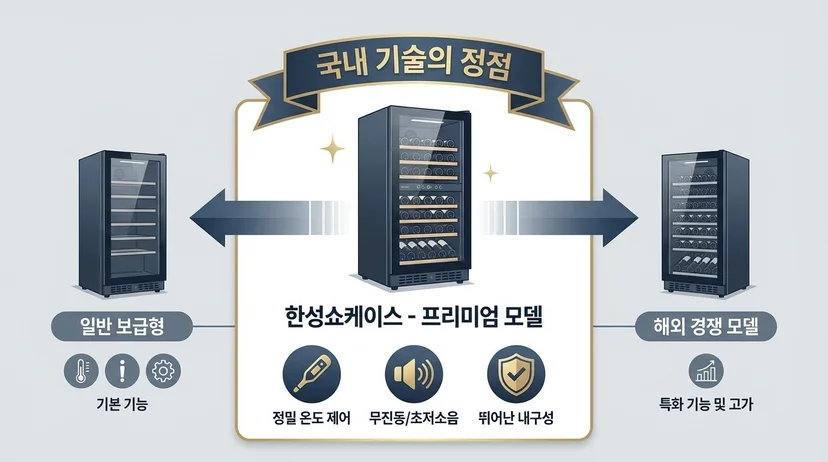 '국내 기술의 정점' 한성쇼케이스와 타 사의 와인 쇼케이스 비교 그래픽