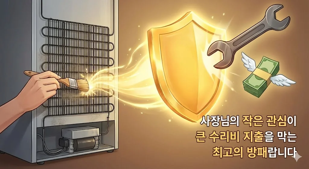 정기적인 관심으로 수리비를 막는다는 의미의 방패 일러스트