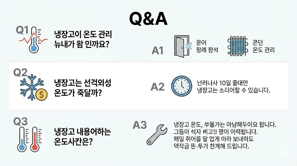 온도 관리 관련 사장님들의 궁금증을 해결하는 질문 답변 그래픽