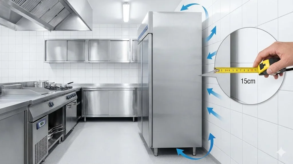 소음 분산을 위해 벽면과 간격을 두고 배치된 저소음냉장고 설치 사례