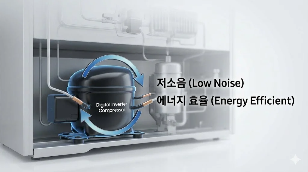 소음을 획기적으로 줄여주는 저소음냉장고 인버터 컴프레서의 핵심 기술 이미지