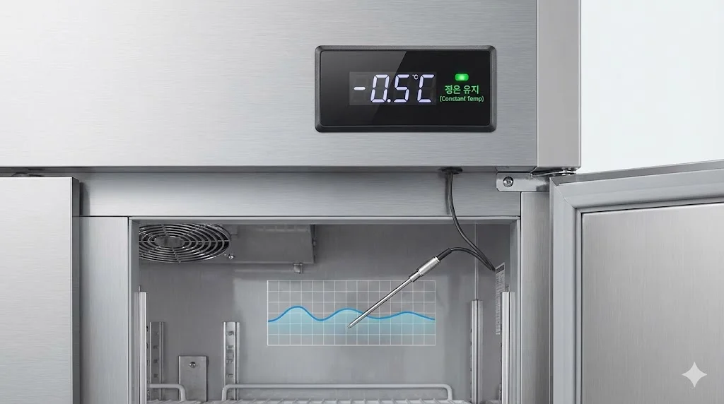미세한 온도 편차를 잡아내는 고기냉장고의 디지털 컨트롤러와 센서 이미지