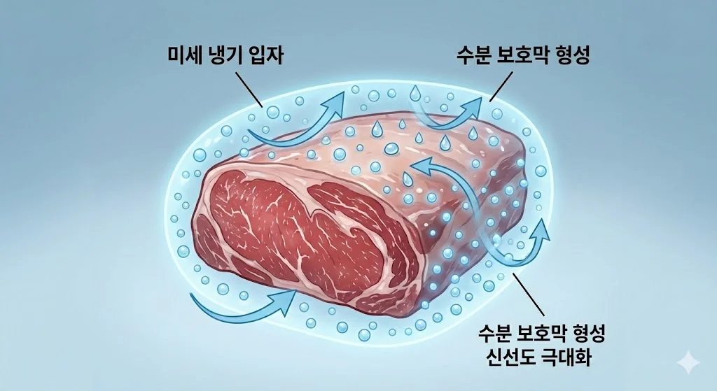 미세 냉기 입자가 고기를 감싸 수분을 보호하는 고습도 냉각의 기술적 메커니즘