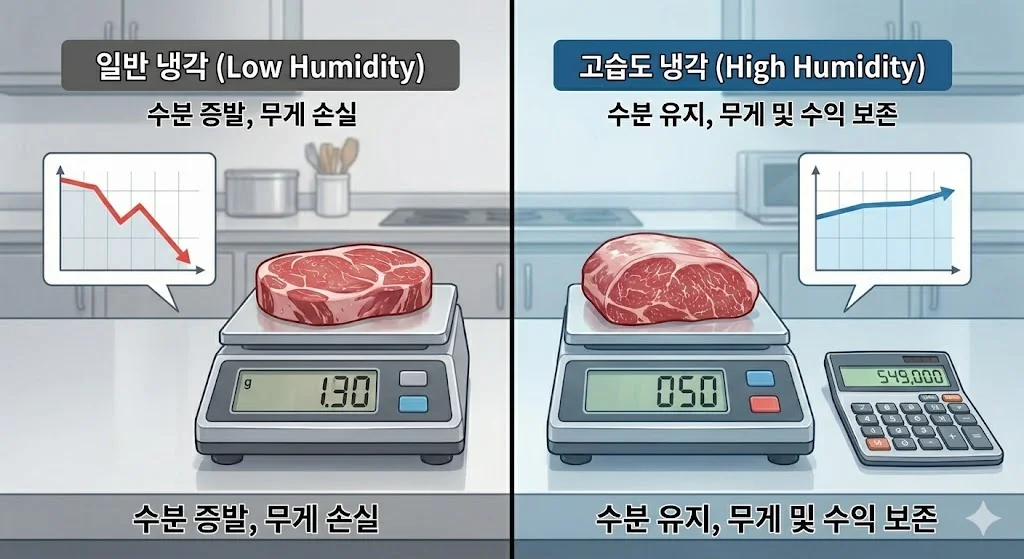 수분 증발 방지를 통해 고기 무게와 수익을 지키는 고습도 관리의 경제성