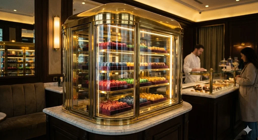 보석함처럼 디자인된 고급 과자점의 대형 쇼케이스형 냉장고