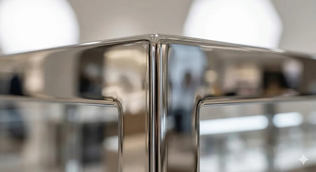 프리미엄 냉장고의 스테인리스 모서리 마감 상세 이미지