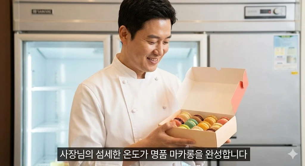 관리의 중요성과 성공적인 결과를 셰프의 행복한 미소로 표현했습니다.