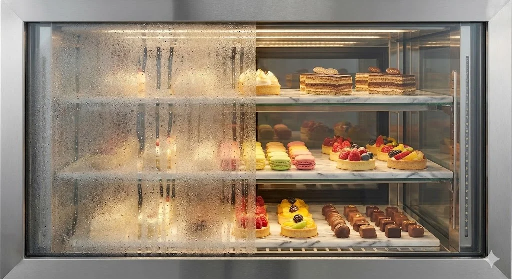 일반 유리와 결로 방지 열선 유리의 투명도 차이 시연