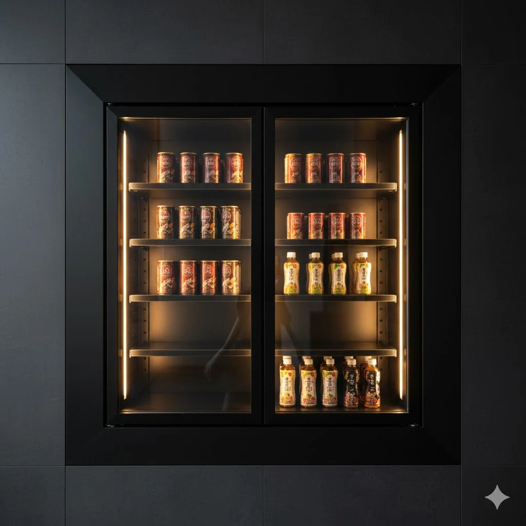 인테리어와 완벽한 조화를 이루는 블랙 티타늄 마감의 커스텀 온장고.