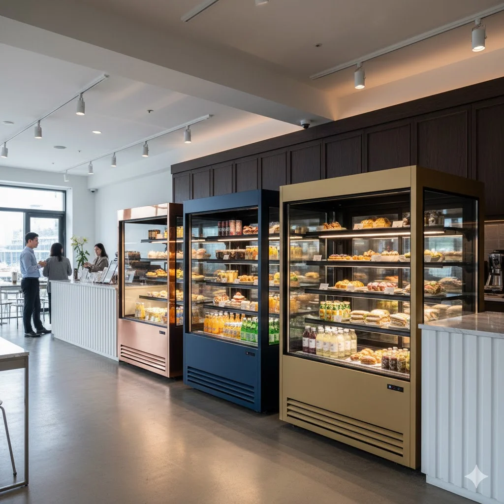 로즈골드와 네이비 등 다양한 컬러로 맞춤 제작된 오픈다단쇼케이스 라인업.