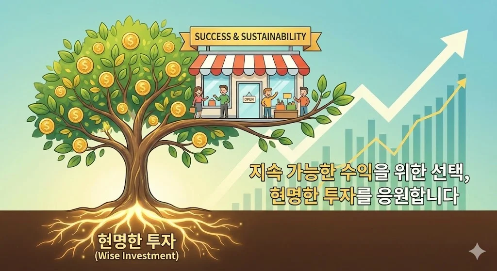 현명한 투자로 지속 가능한 수익을 창출하는 성공적인 매장 비유 일러스트
