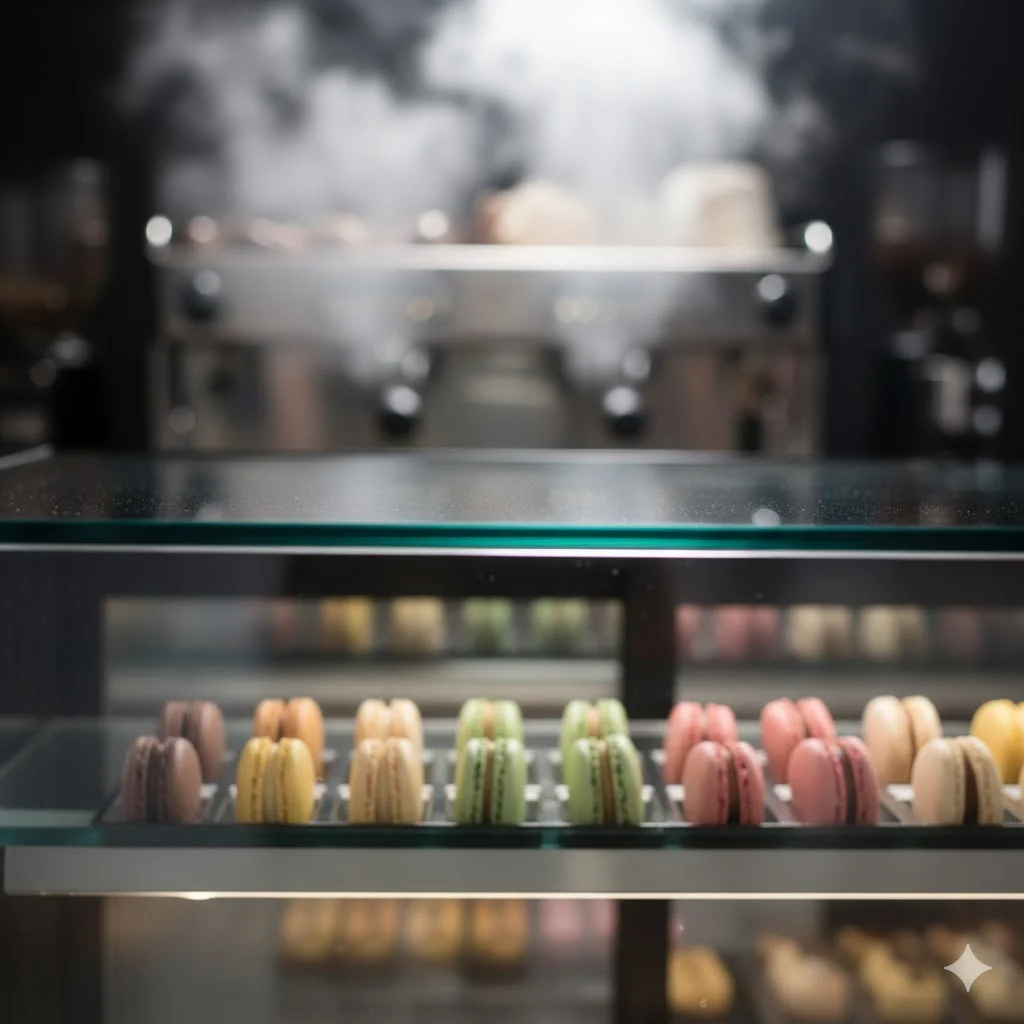 스팀이 있는 카페 환경에서도 투명함을 유지하는 고기능 히팅 글라스 상세.