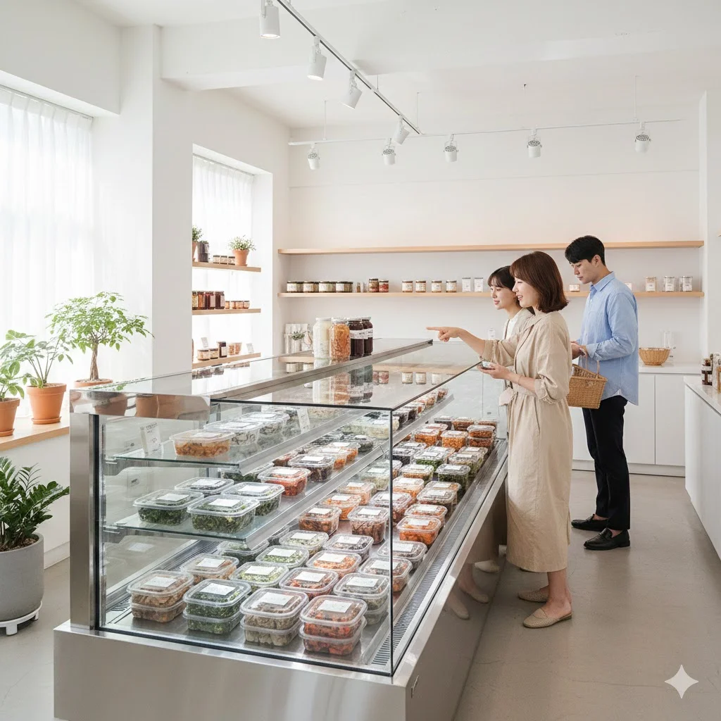 반찬전문점에 진열된  반찬쇼케이스